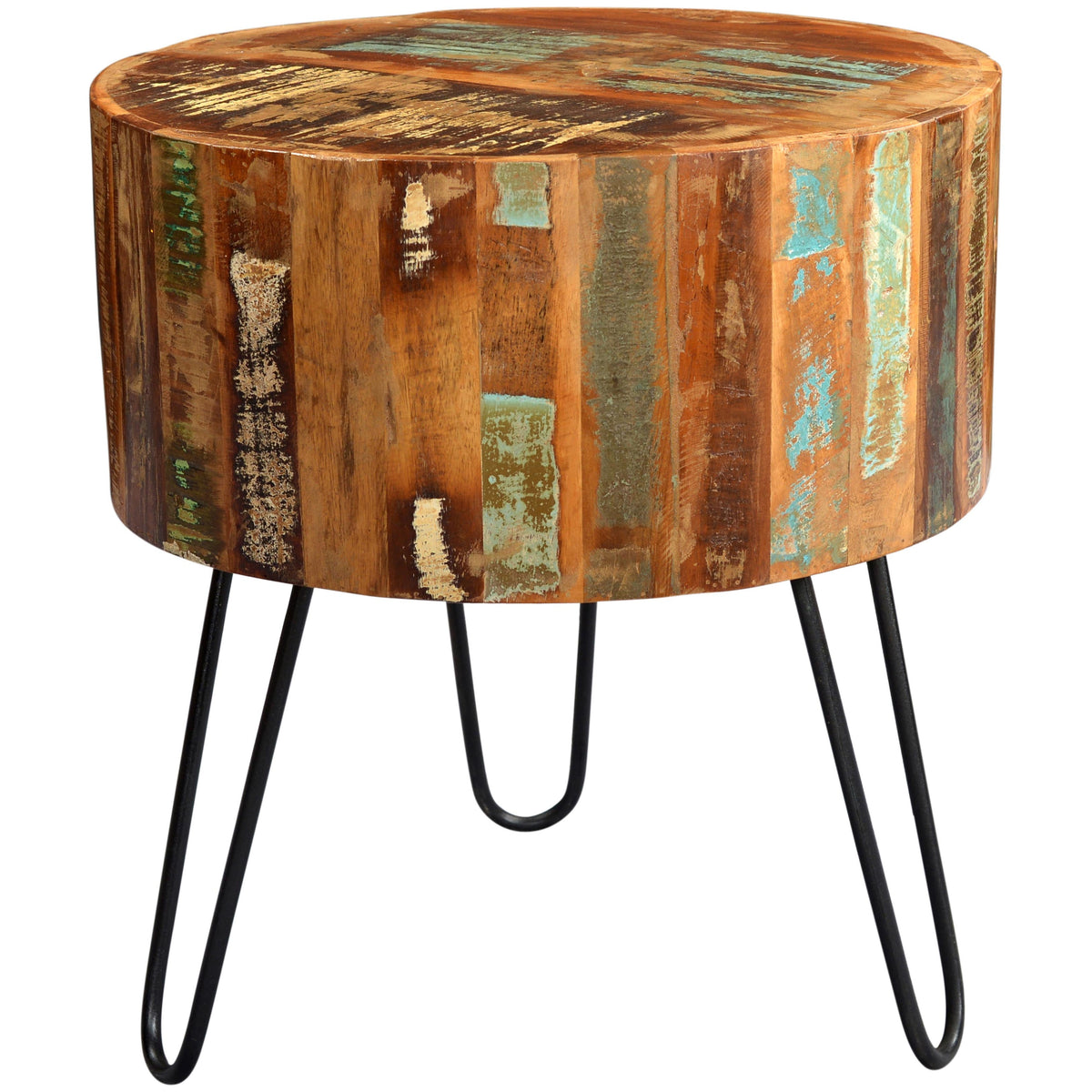 Coastal Drum Side Table made from reclaimed wood, eco-friendly design