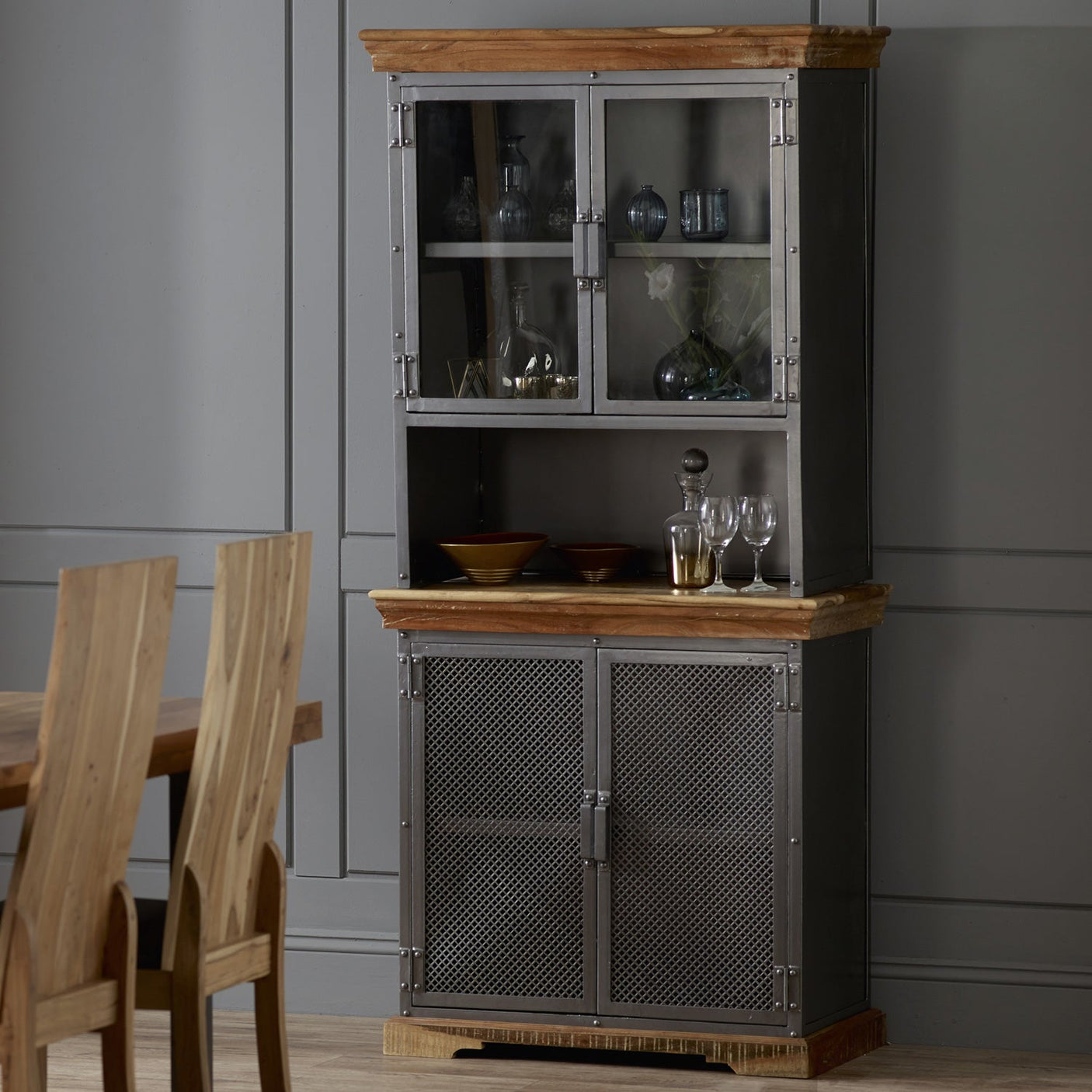 Metropolis Industrial Sideboard made of acacia wood with two doors and shelves