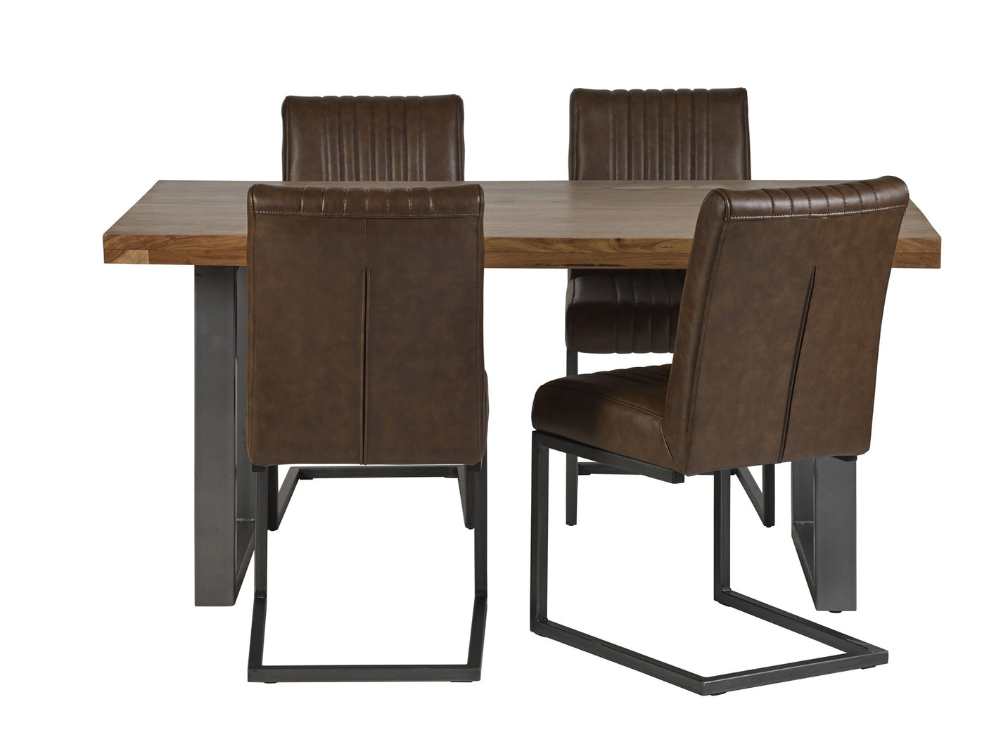 Metropolis Industrial Dining Table made from solid acacia wood with a distressed finish.
