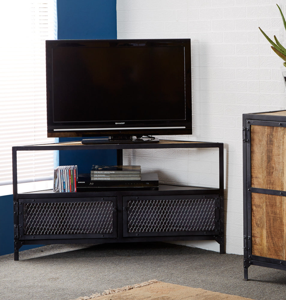 Ascot Corner TV Unit made from up-cycled reclaimed industrial wood