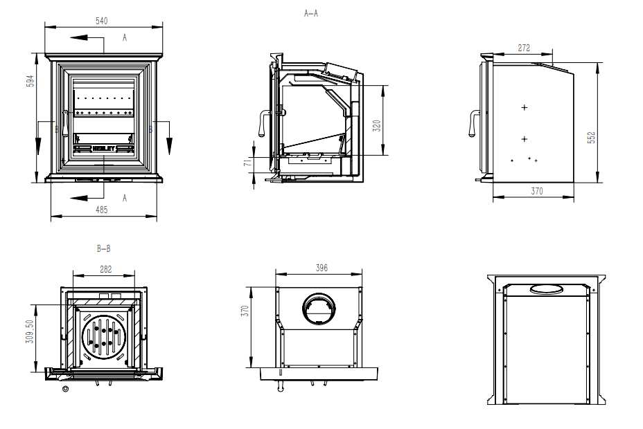 Elmwood Insert 7kW Multi Fuel (Eco) - Technical Drawing