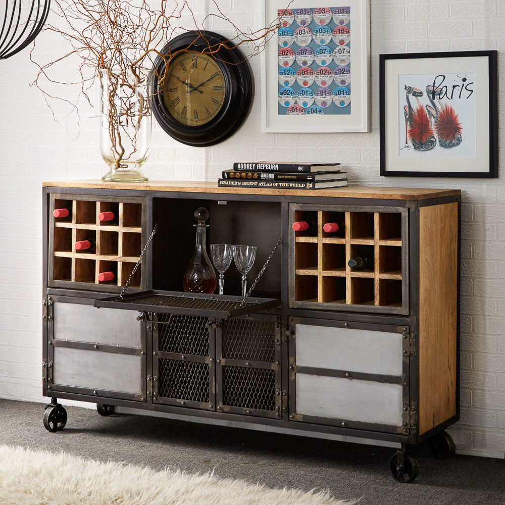 Evoke Bar Cabinet made from solid hardwood and reclaimed metal