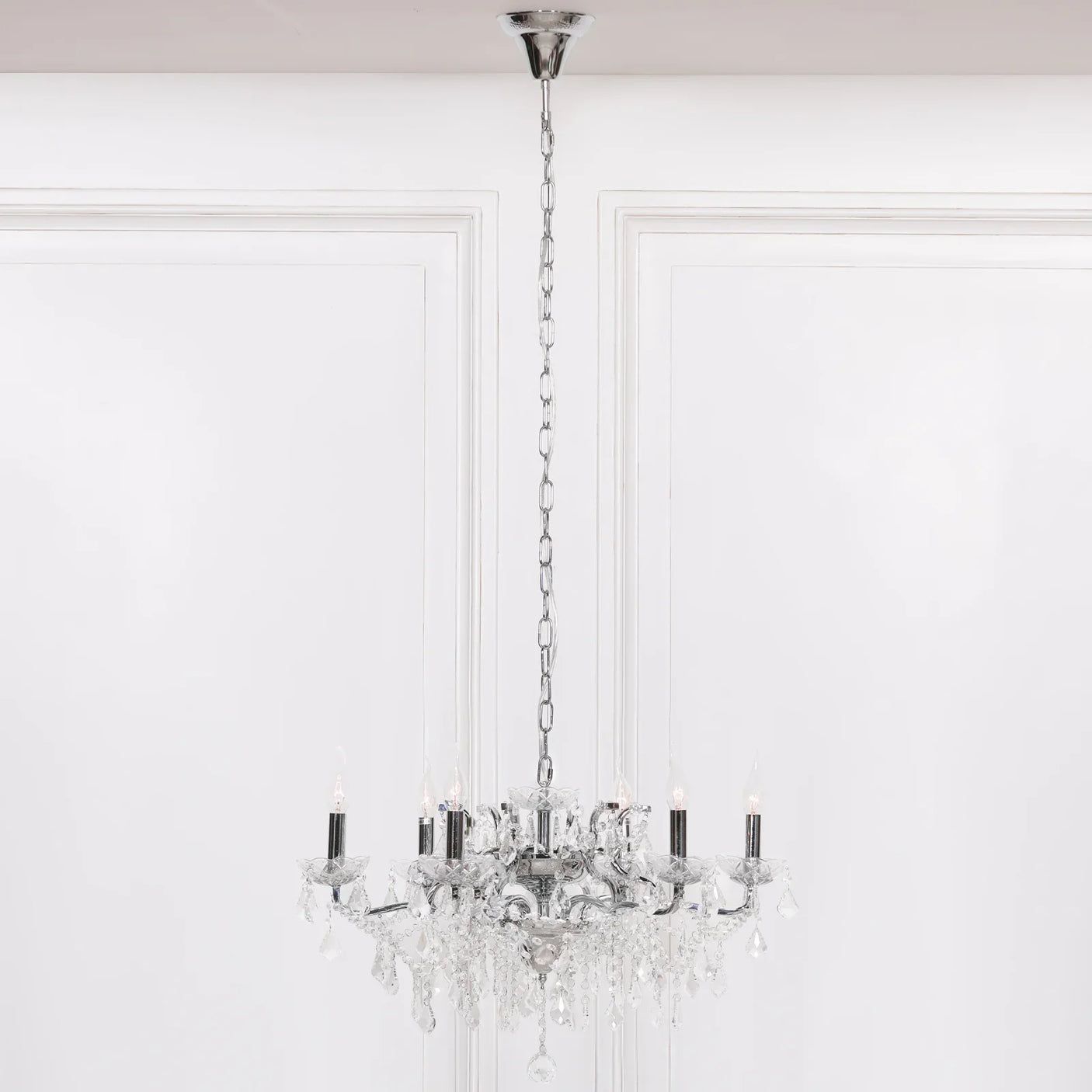 Chrome 6 Branch Shallow Cut Glass Chandelier