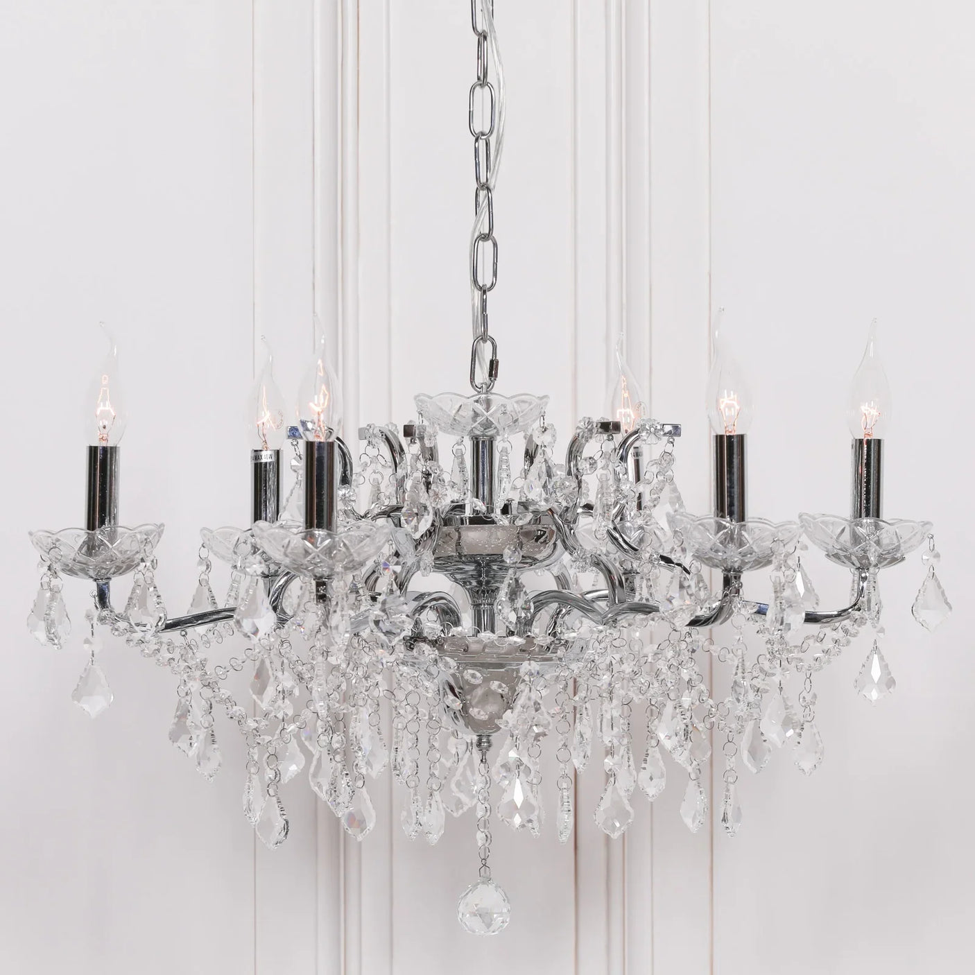 Chrome 6 Branch Shallow Cut Glass Chandelier