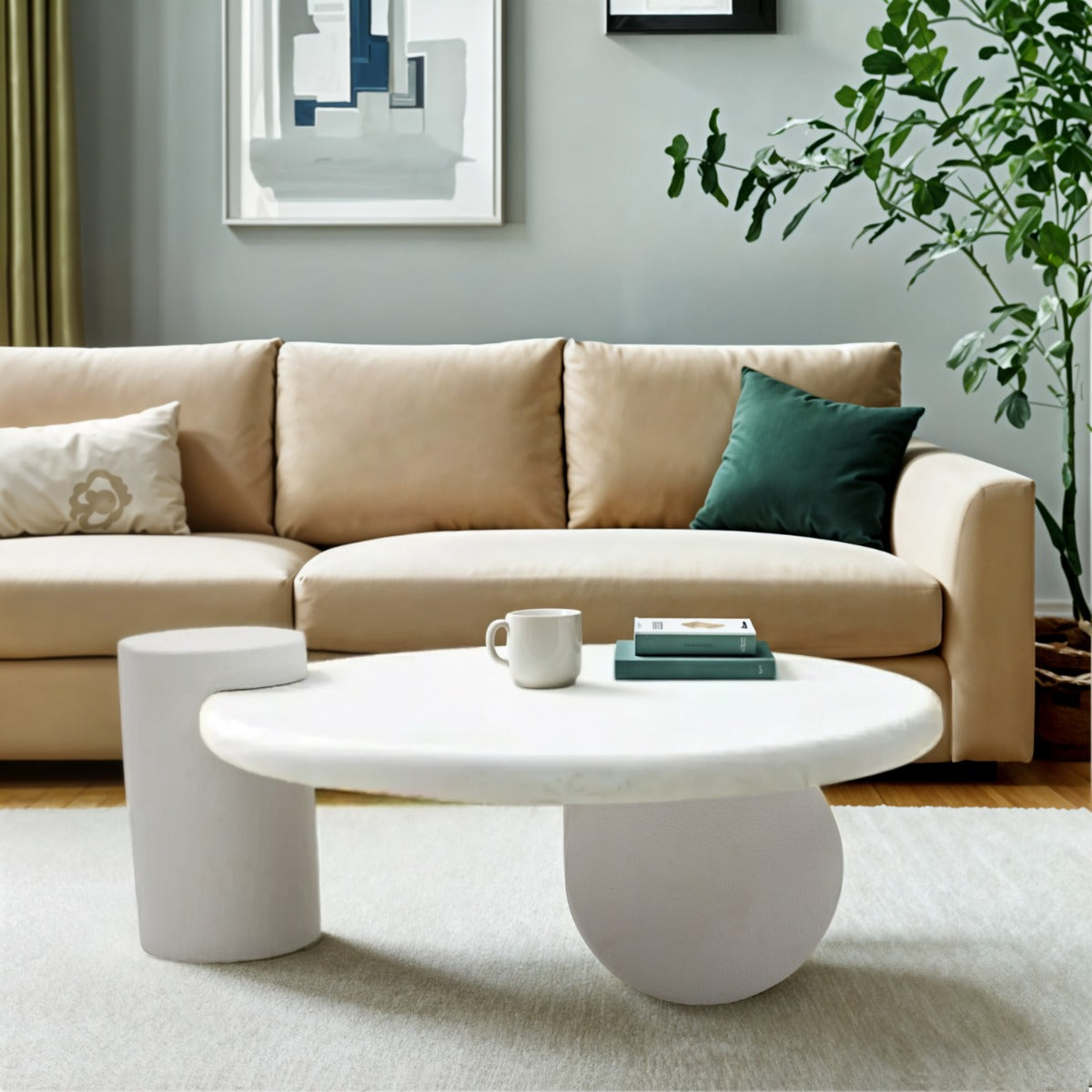 Geo Modern Abstract Coffee Table in white wood with geometric patterns