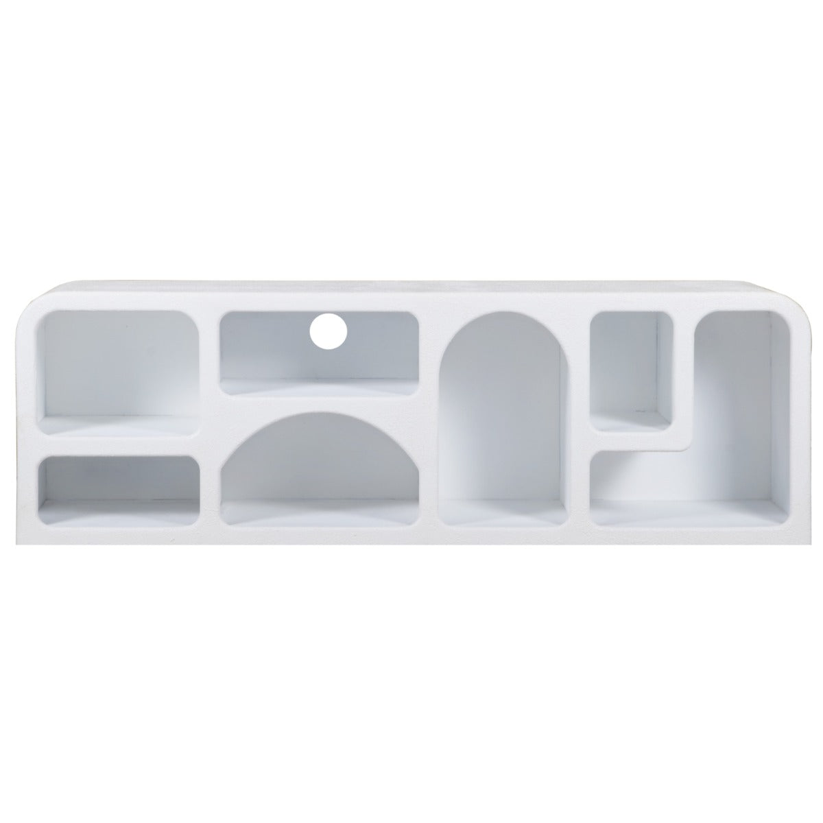 Geo geometric large TV cabinet in white MDF with open storage