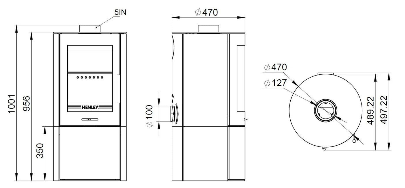 Geneva Logstore 5kW Wood Burning (Eco) - Technical Drawing