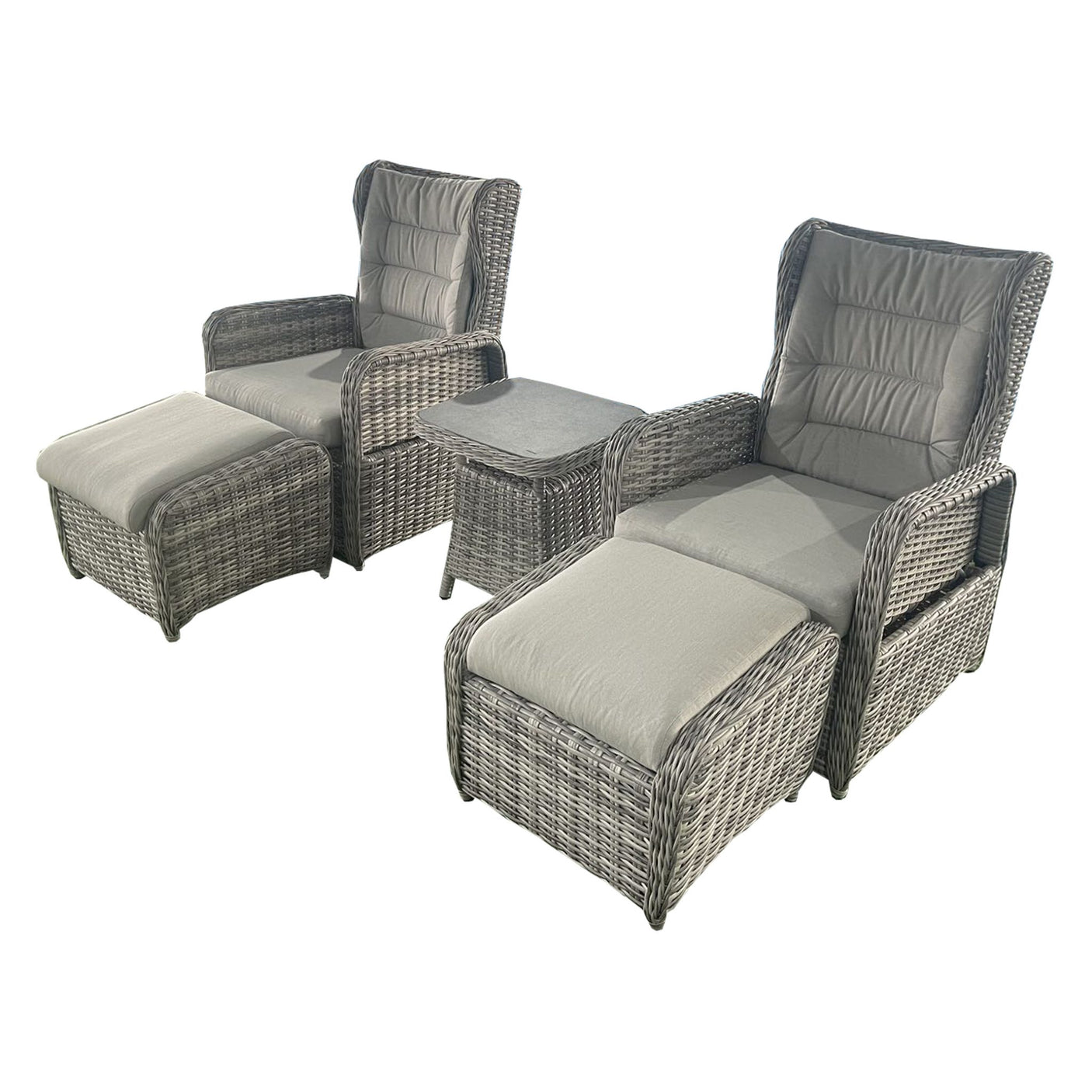 Maltby Grey Recliner Rattan Set – Chair, Footstool & Coffee Table