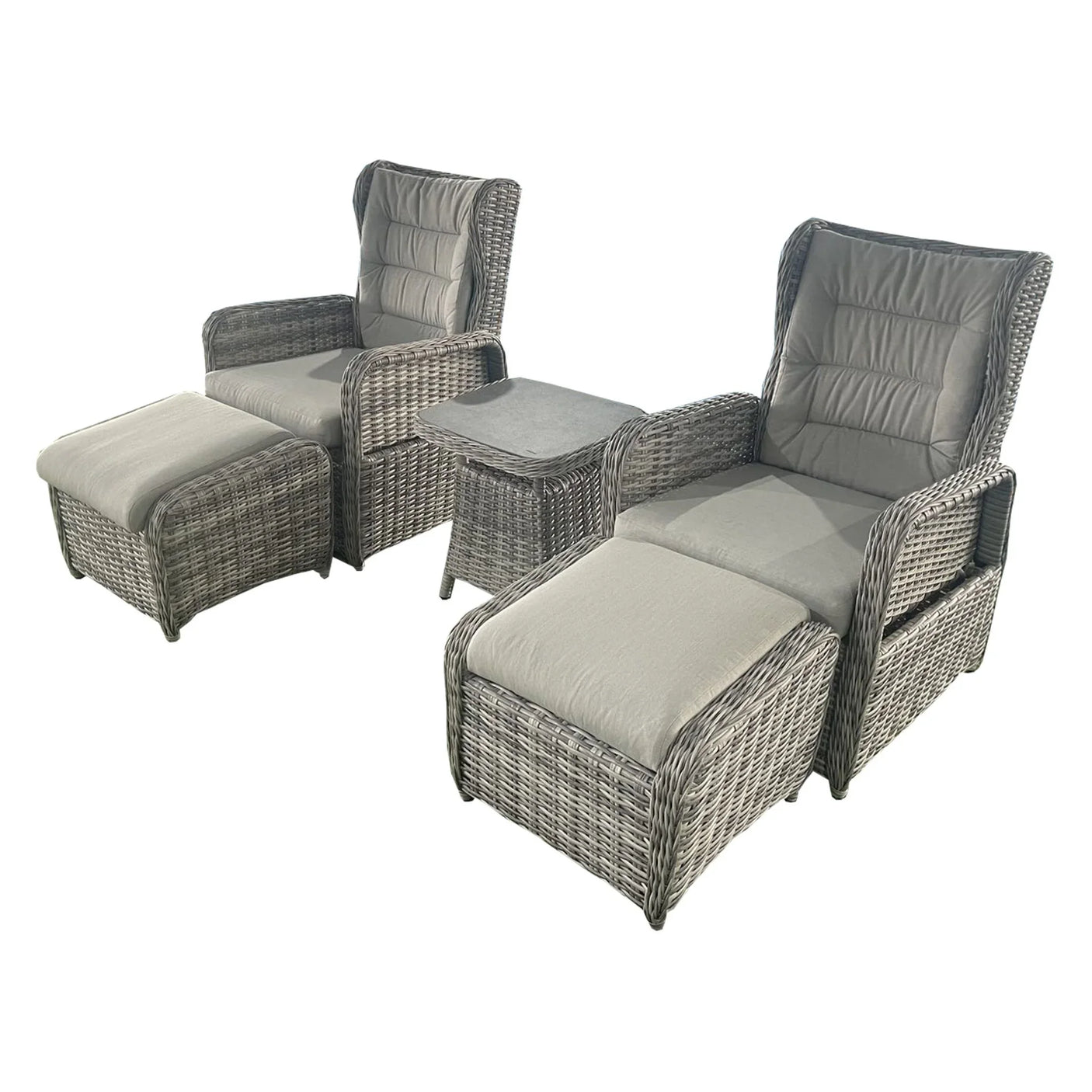 Maltby Grey Recliner Rattan Set – Chair, Footstool & Coffee Table