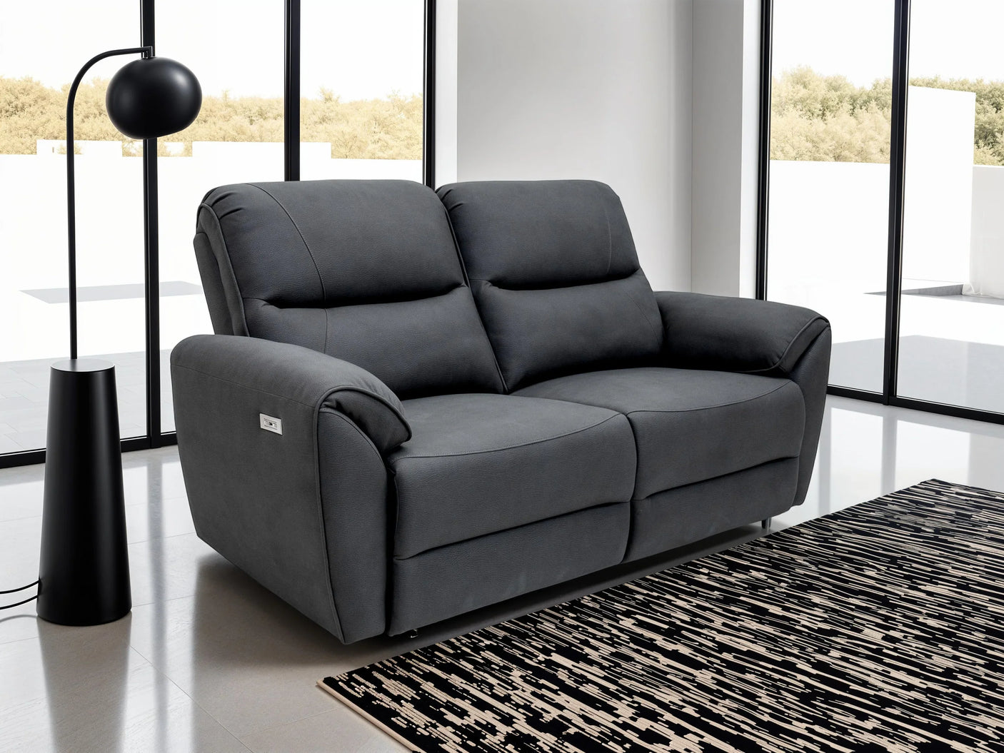Charcoal Leather Electric 2-Seater Recliner Sofa for Ultimate Comfort