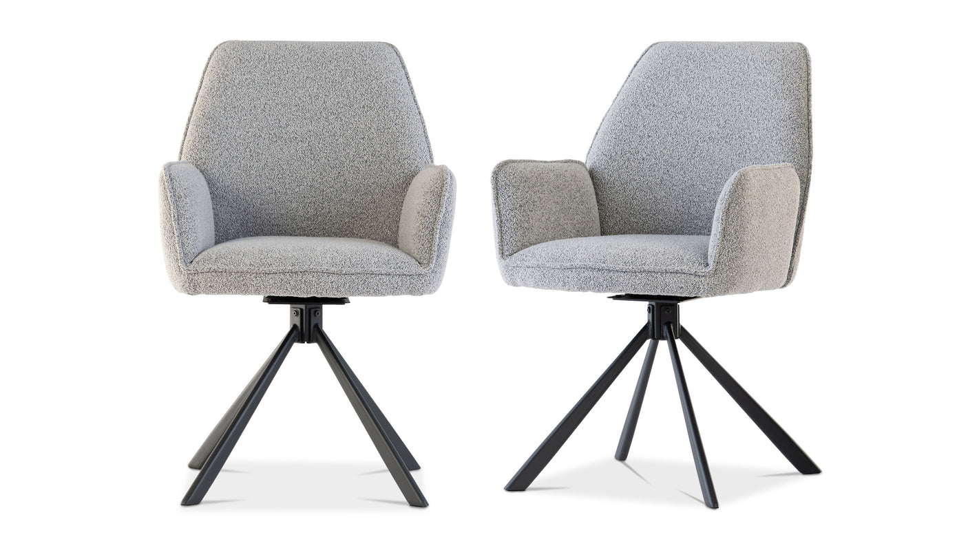 Stylish Grey Boucle Swivel Dining Chair with Black Legs