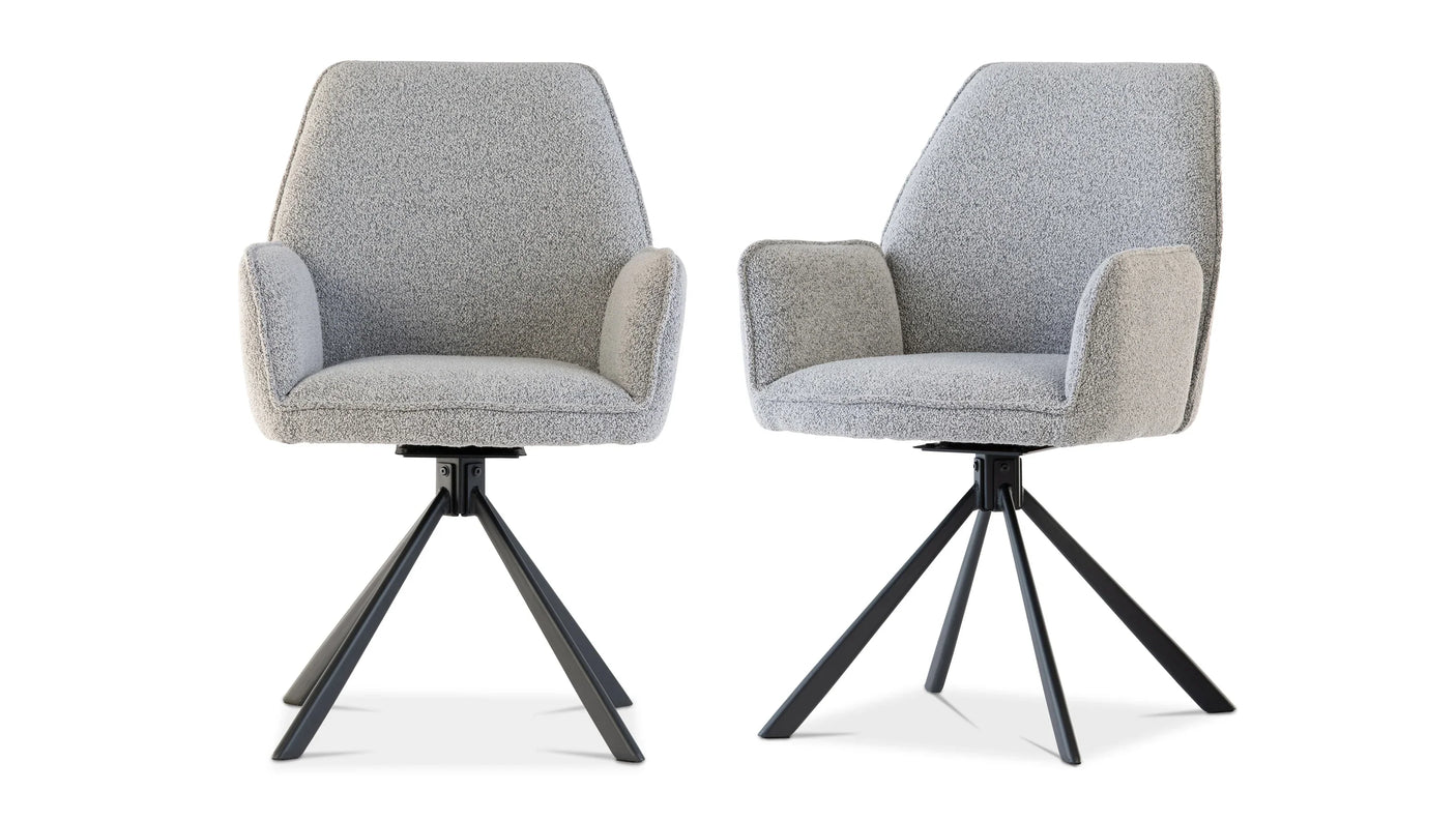 Stylish Grey Boucle Swivel Dining Chair with Black Legs