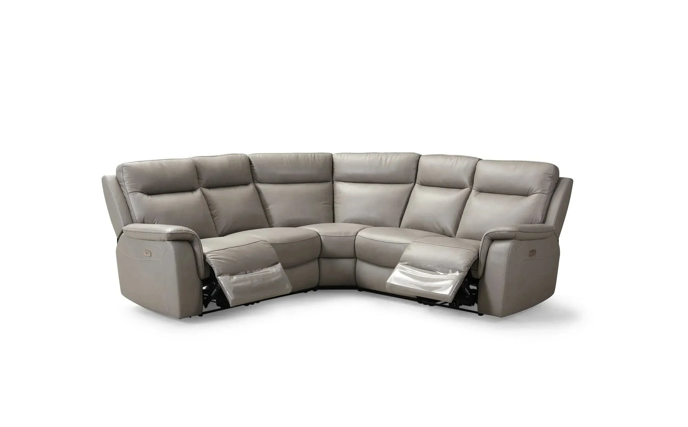 Havana grey leather corner sofa with recliner seats and padded backrests