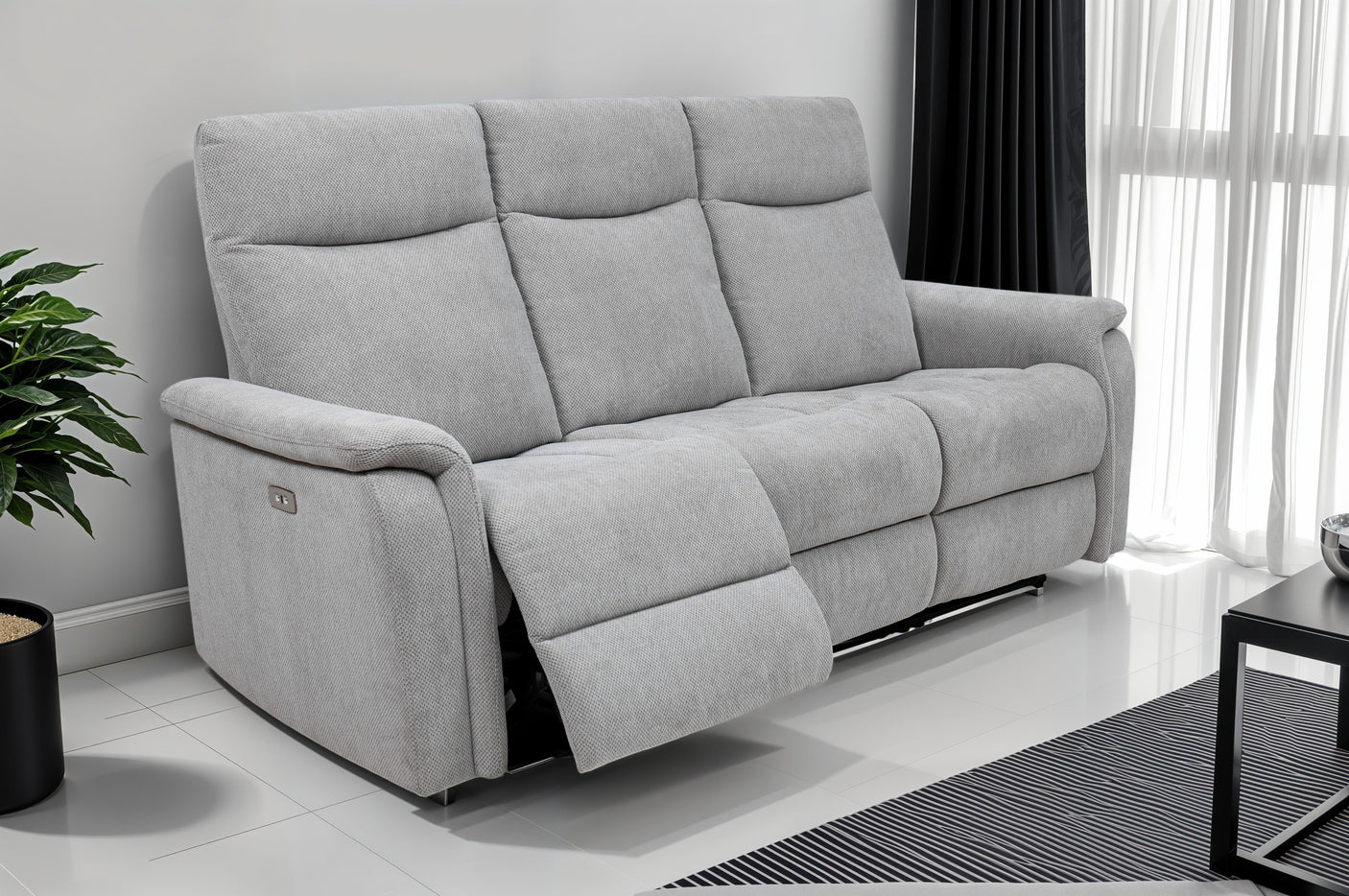 Light Grey Fabric Electric Recliner Sofa - 2 Seater Comfort Seating