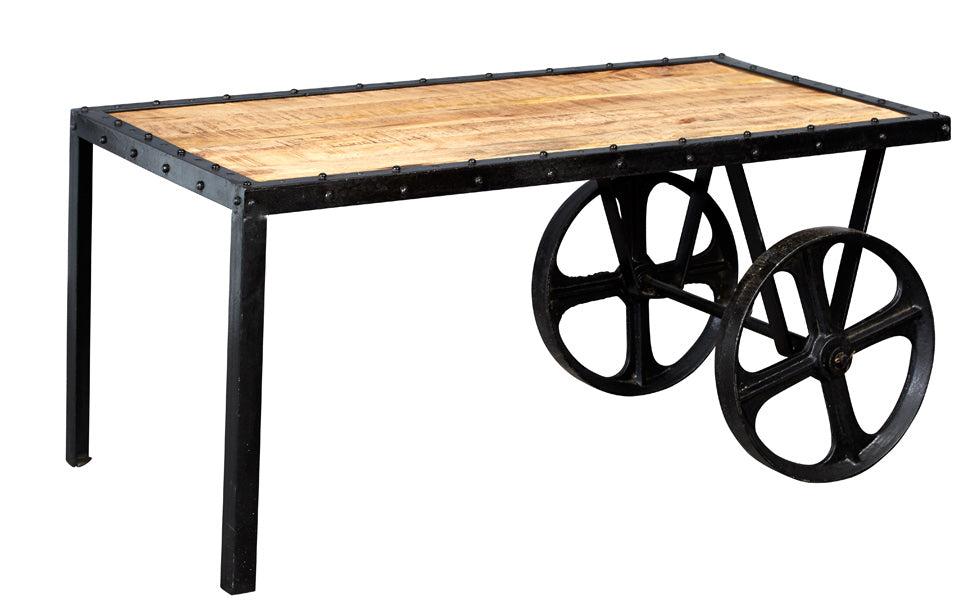 Cosmo Industrial Cart Coffee Table made from reclaimed wood and metal