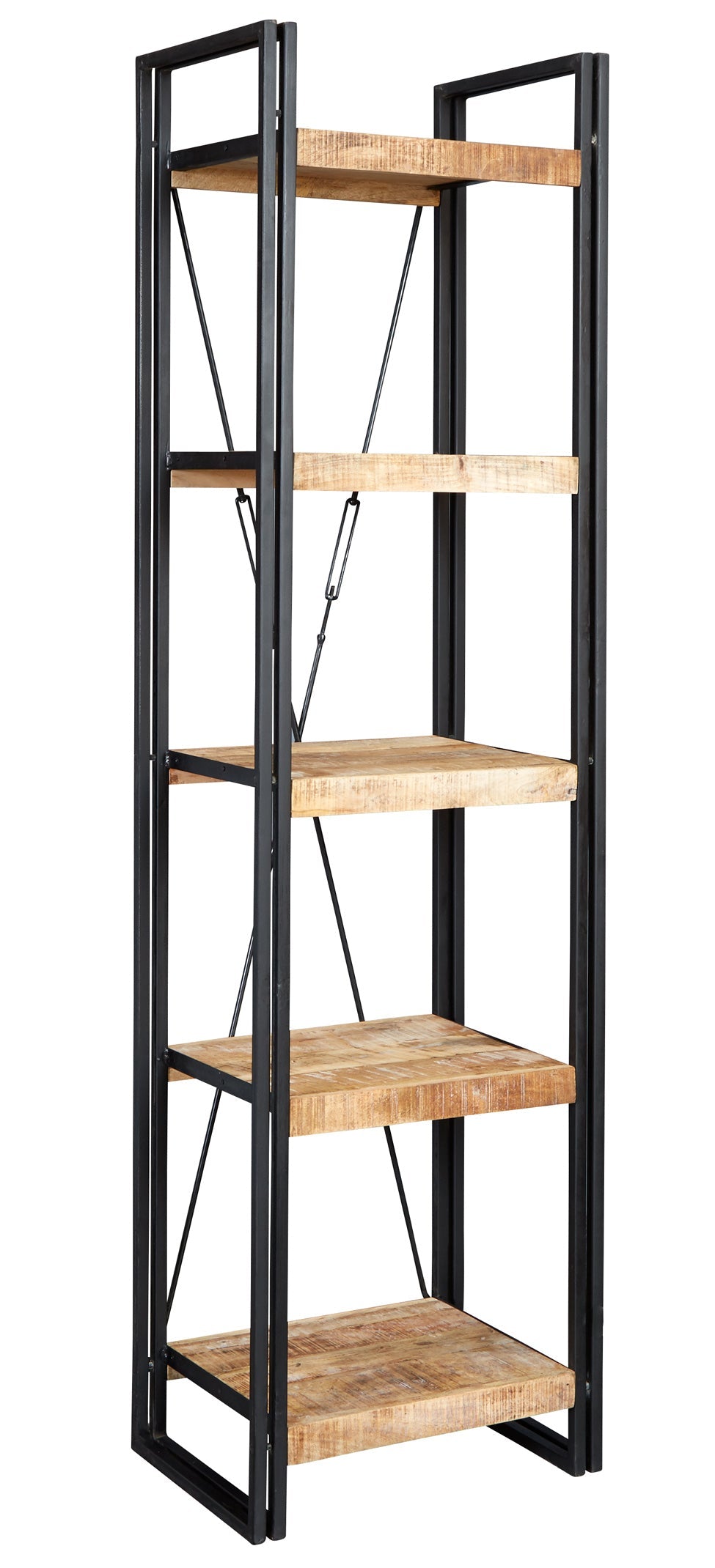 Cosmo Industrial Slim Open Bookcase made of natural wood and metal