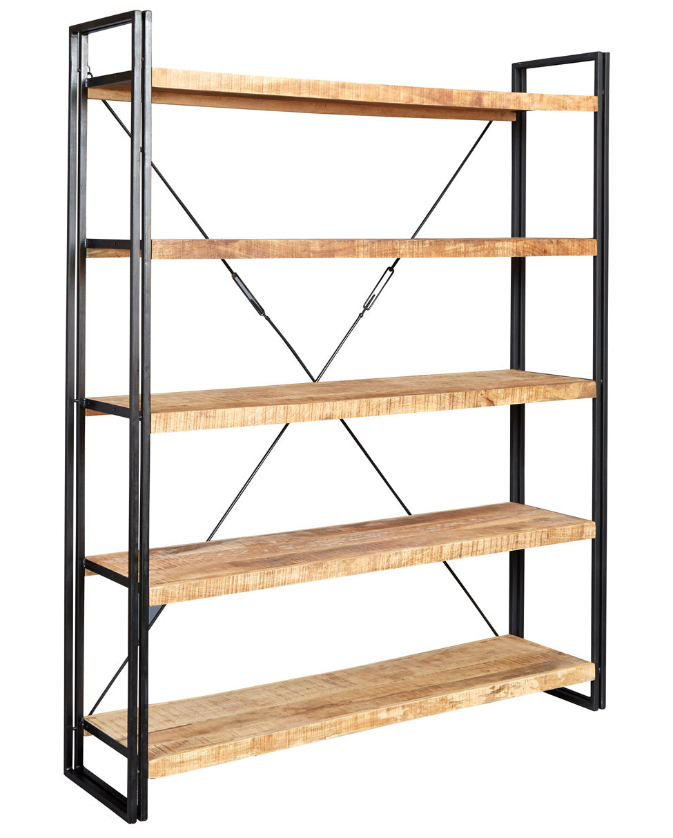 Cosmo Industrial Large Open Bookcase in natural wood and metal finish