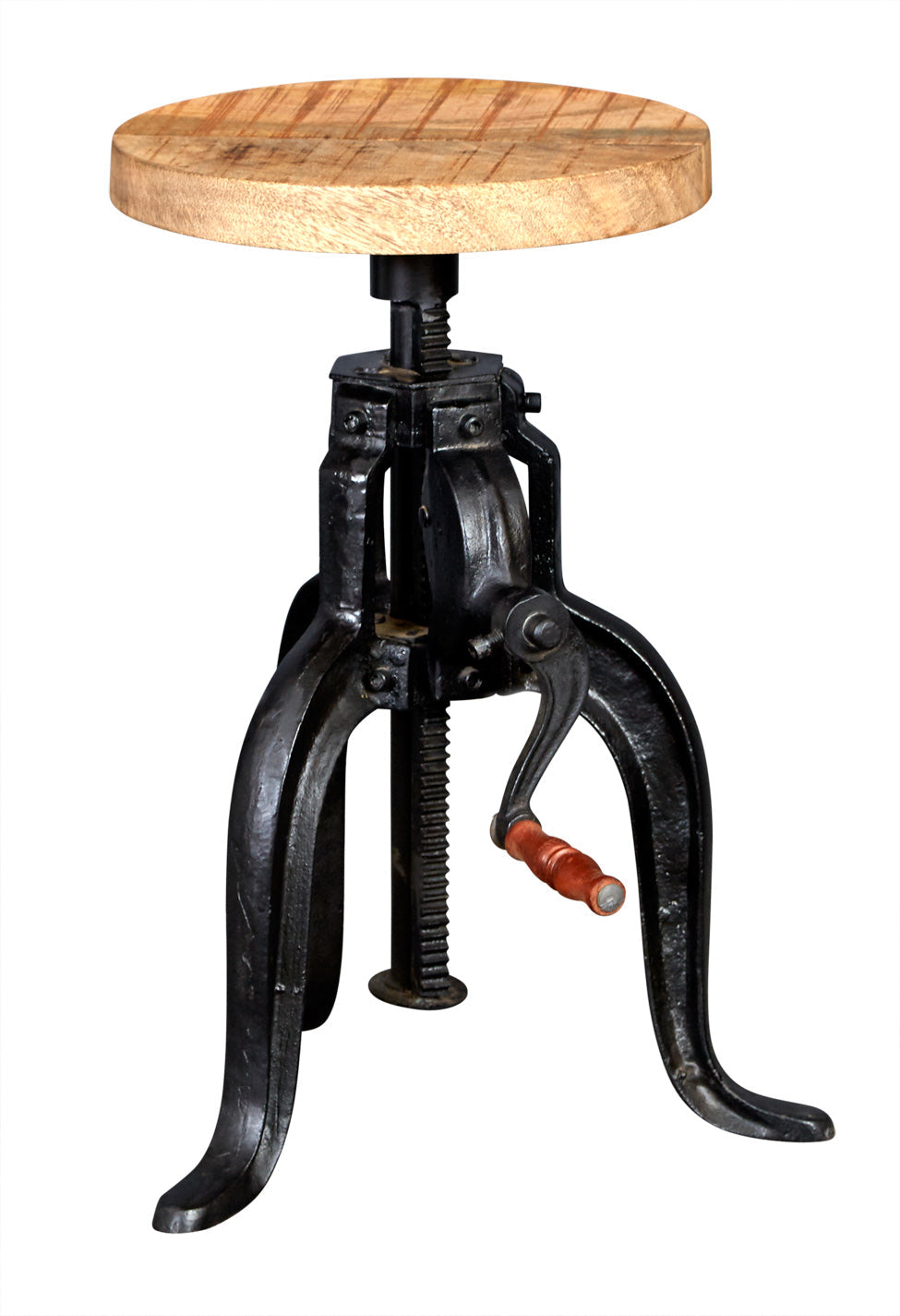 Cosmo Industrial Small Crank Table made of wood and metal with adjustable height