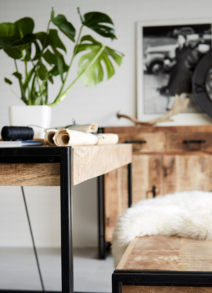 Cosmo Industrial Dining Table made of reclaimed wood and metal