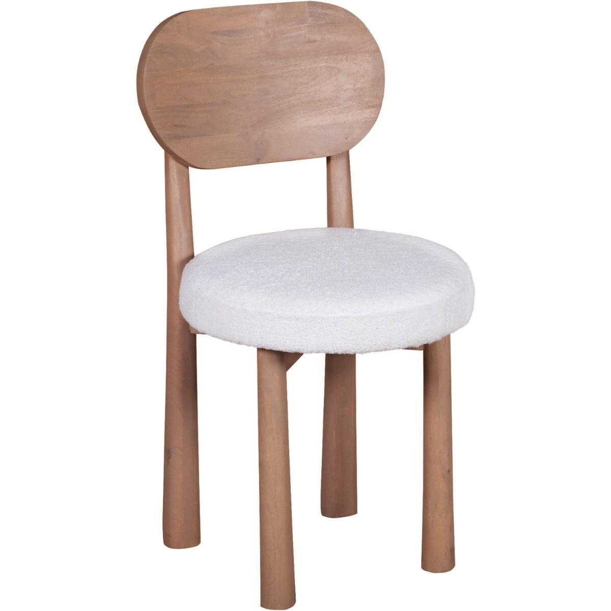 Austin Solid Wood Dining Chair in ivory bouclé fabric, showcasing natural wood craftsmanship