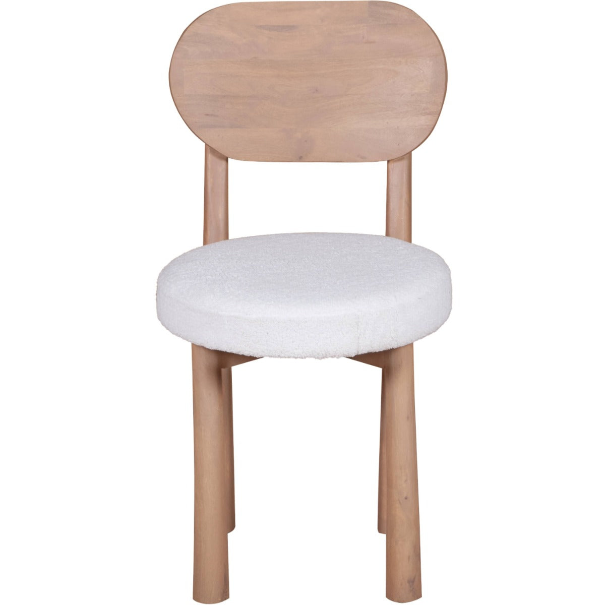 Austin Solid Wood Dining Chair in ivory bouclé fabric, showcasing natural wood craftsmanship