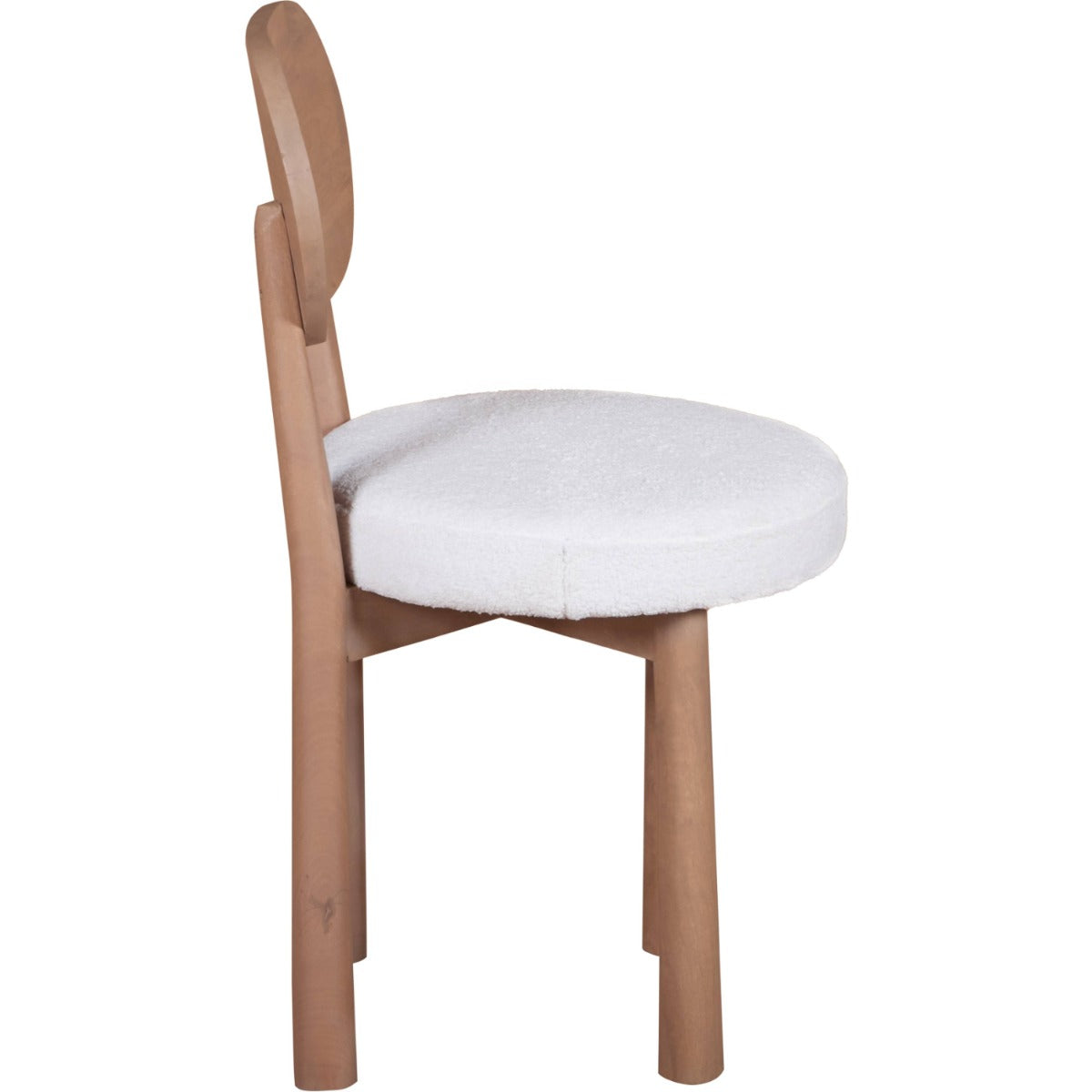 Austin Solid Wood Dining Chair in ivory bouclé fabric, showcasing natural wood craftsmanship