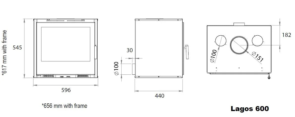 Lagos 600 6.5kW Wood Burning (Eco) - Technical Drawing
