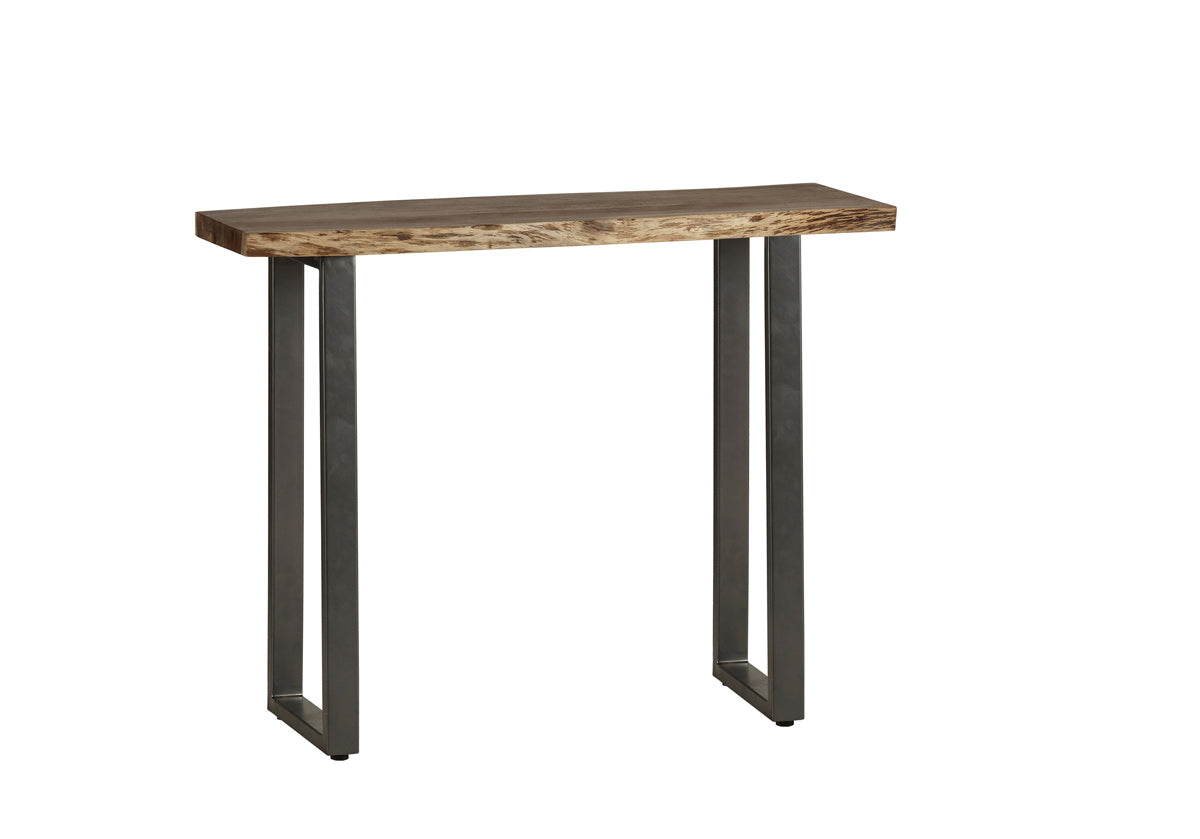 Baltic Live Edge Console Table made of solid acacia wood with a metal frame