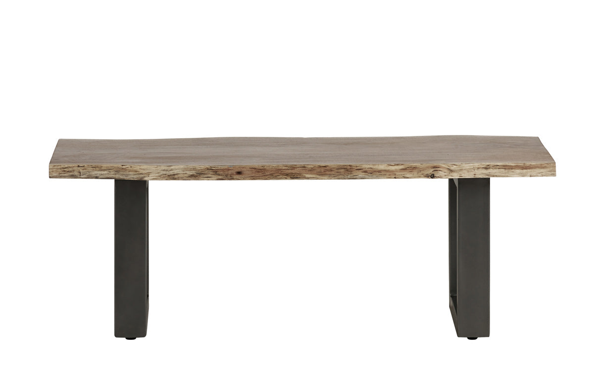 Baltic Live Edge Medium Bench made from solid acacia wood with a metal sled frame