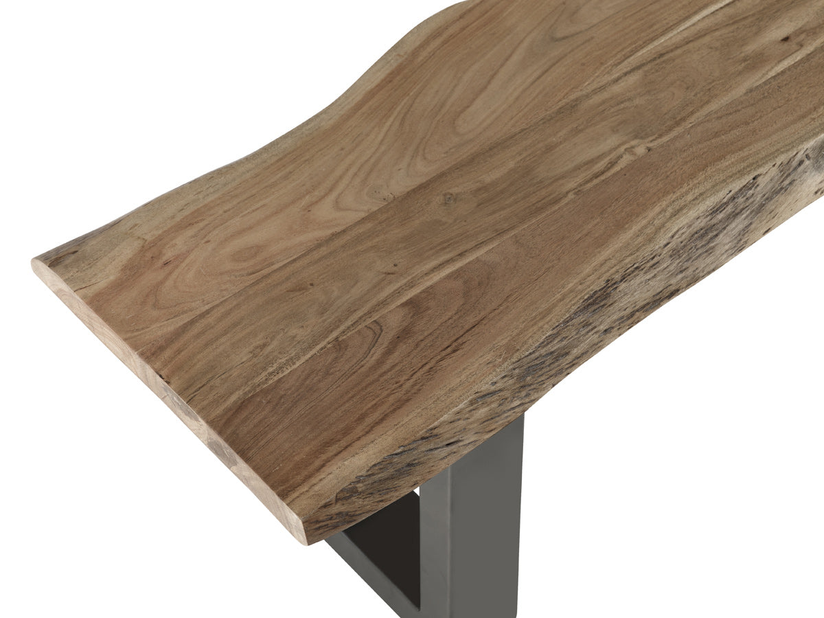 Baltic Live Edge Large Bench made of solid acacia wood with a metal frame