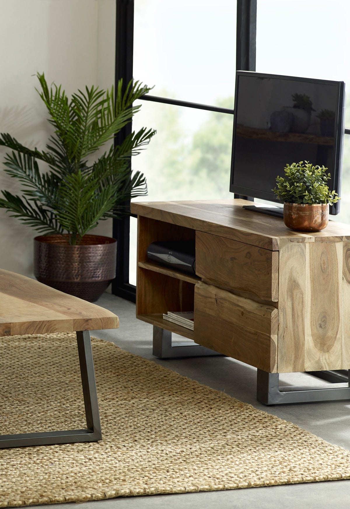 Baltic Live Edge 2 Drawer Small TV Stand in Acacia Wood