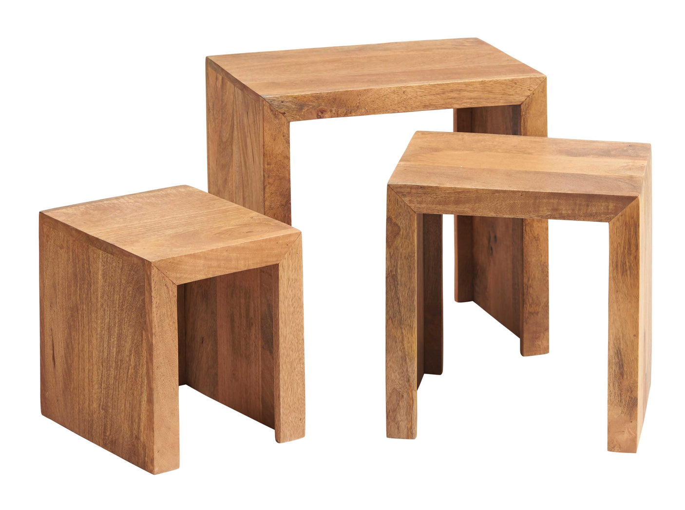Toko Light Mango Nest of 3 Tables in handcrafted solid wood