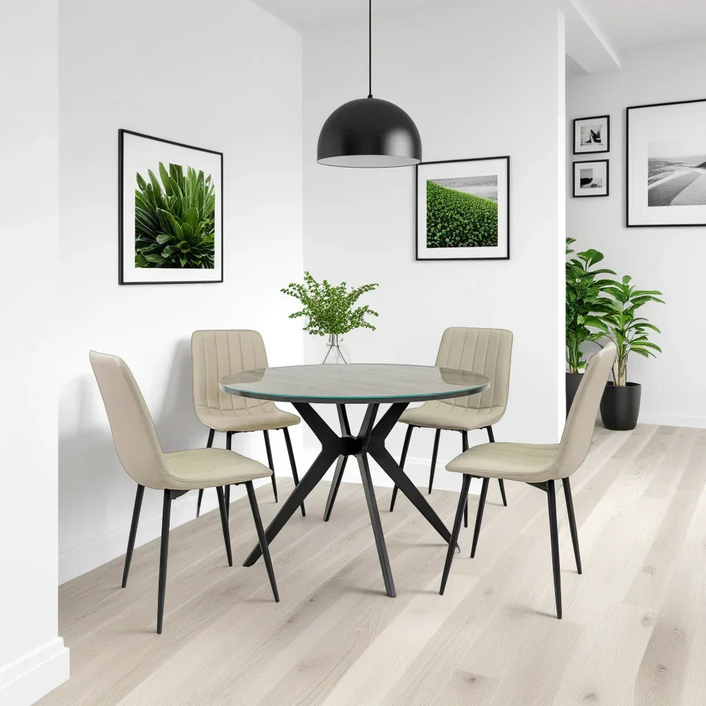 Round Grey Oak Dining Table - 1.07m Stylish Centrepiece for Dining Room