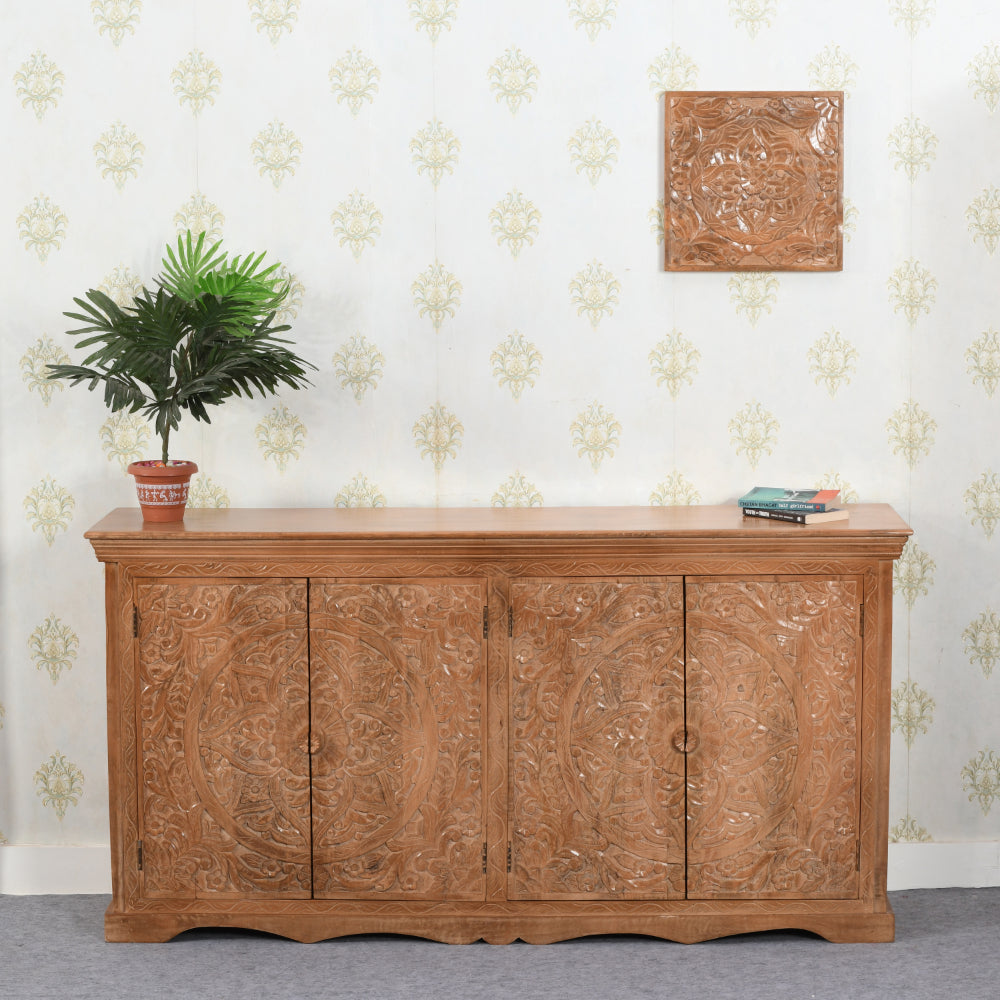 Handcrafted XL mango wood sideboard with intricate carving