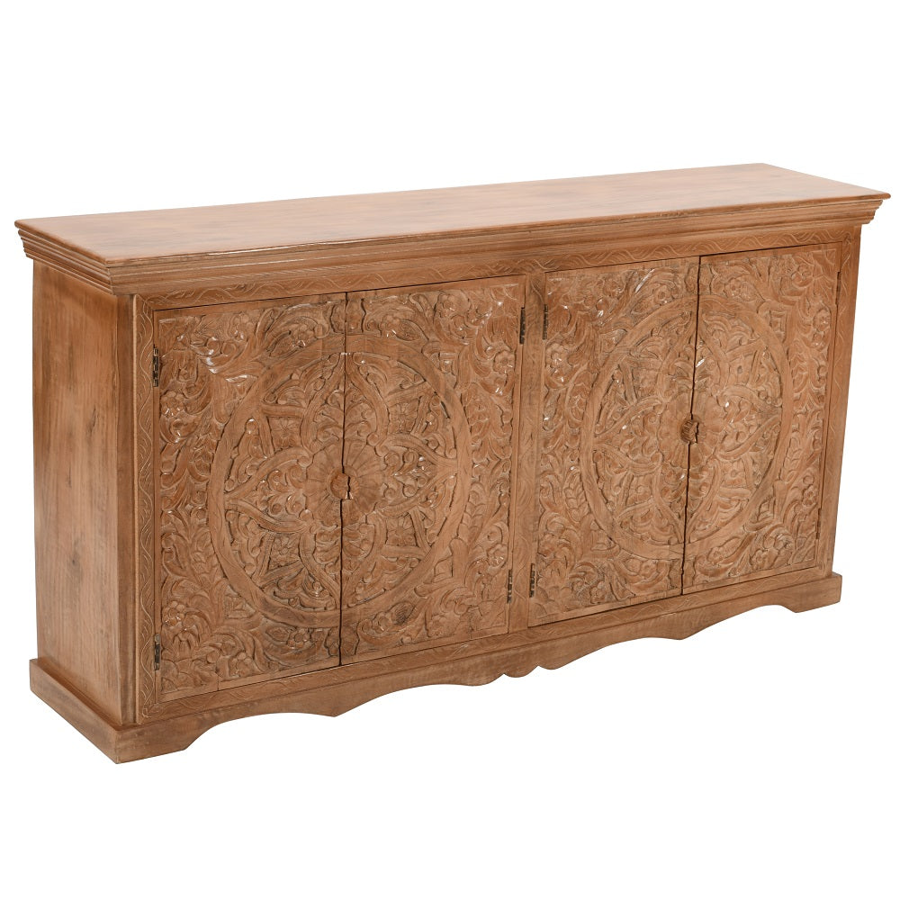 Handcrafted XL mango wood sideboard with intricate carving