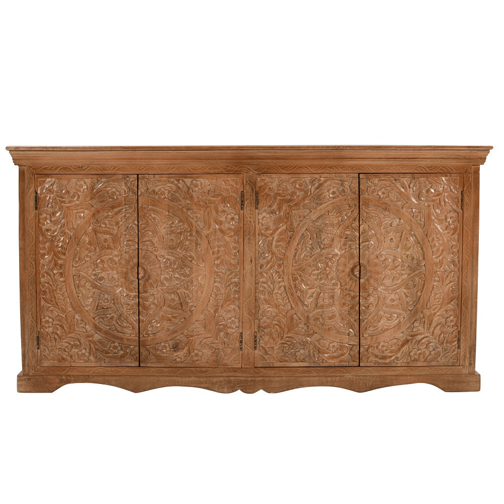 Handcrafted XL mango wood sideboard with intricate carving