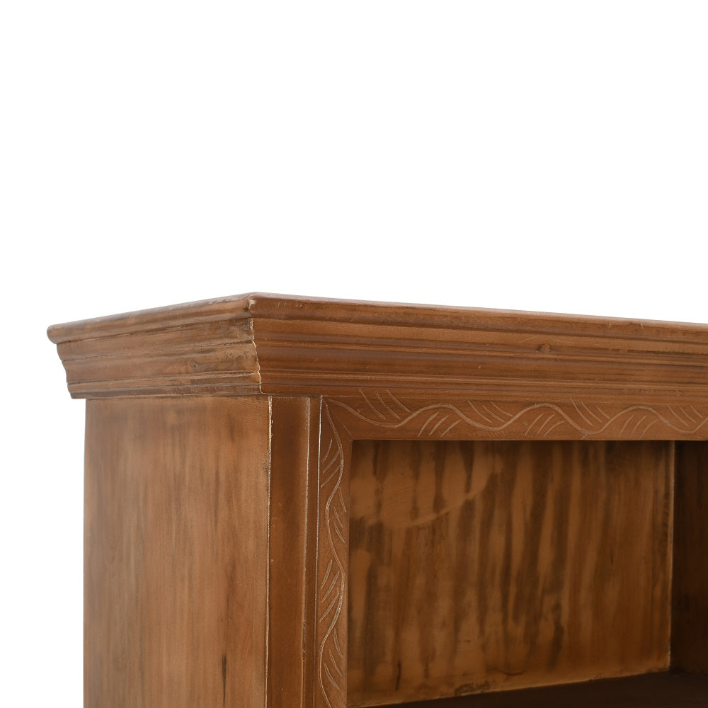 Handcrafted large corner bookcase made of mango wood with a whitewash finish