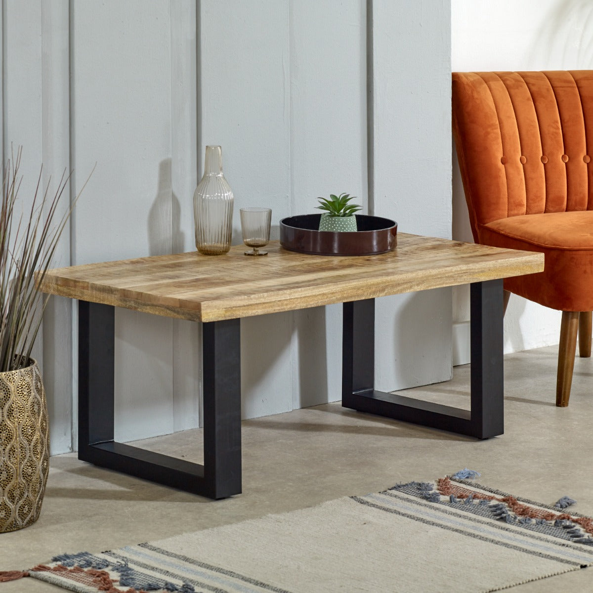 Surrey Solid Wood Coffee Table with Metal Legs in rustic finish