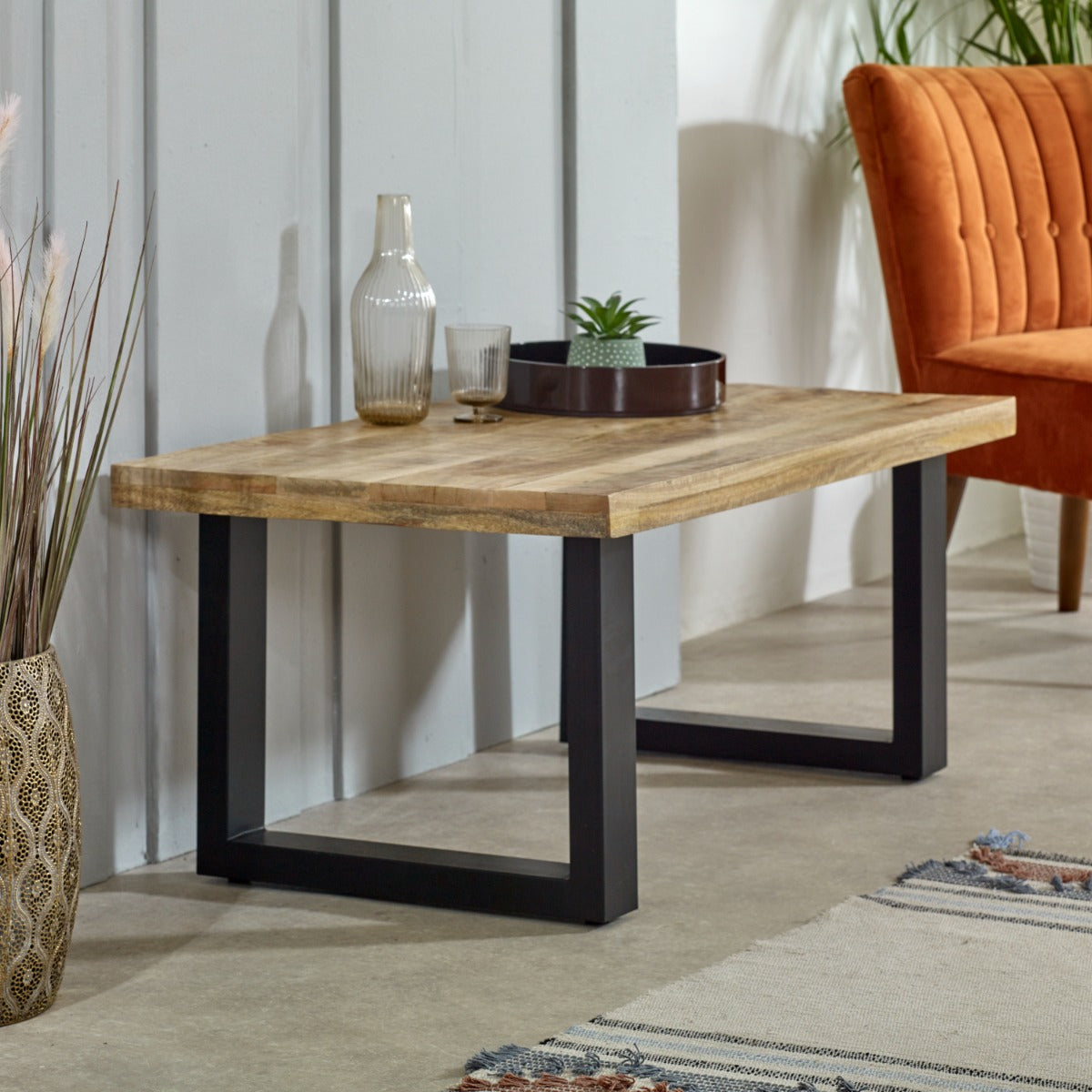 Surrey Solid Wood Coffee Table with Metal Legs in rustic finish