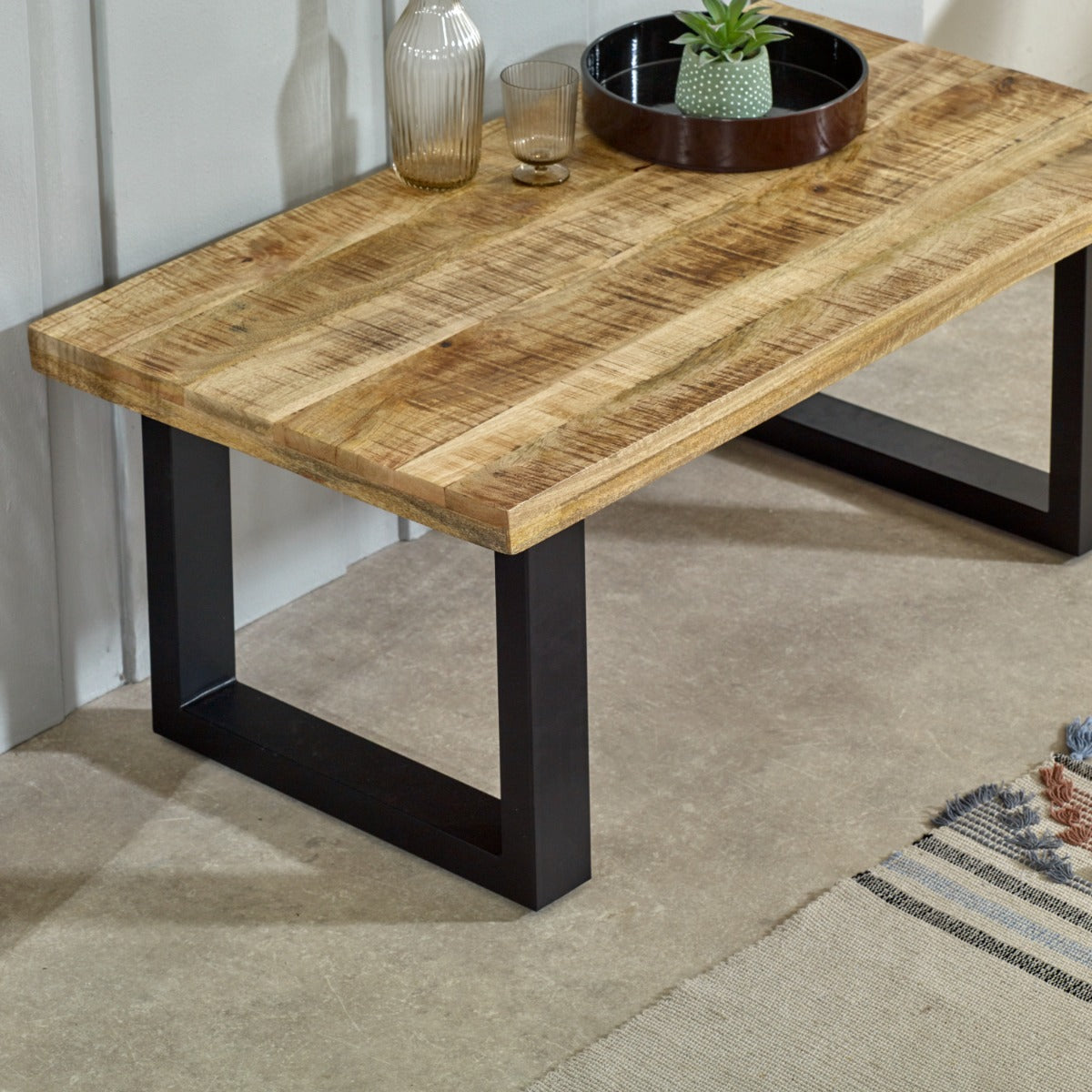 Surrey Solid Wood Coffee Table with Metal Legs in rustic finish
