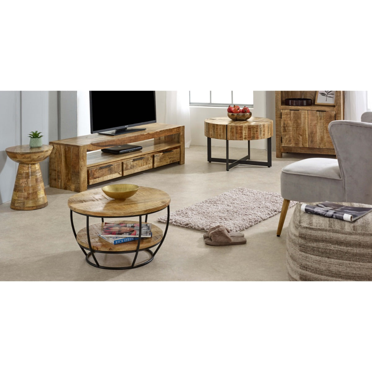Surrey solid wood large TV cabinet with 3 drawers, rustic finish