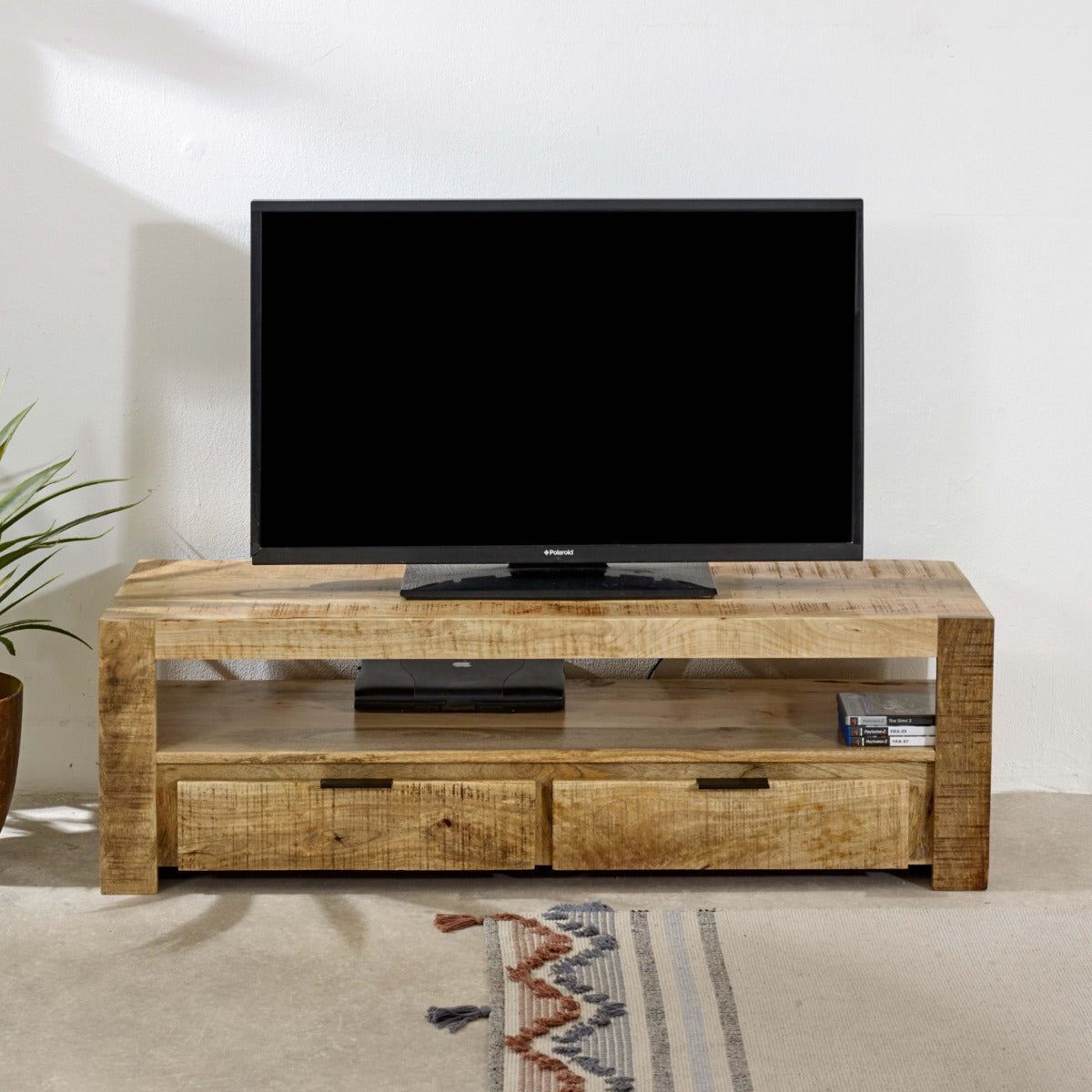 Surrey Solid Wood TV Stand with 2 drawers in rustic finish