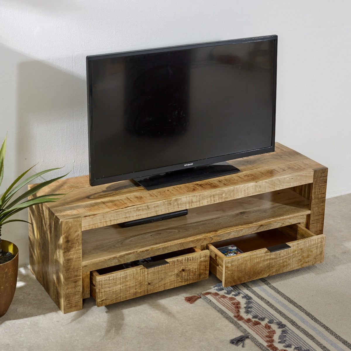 Surrey Solid Wood TV Stand with 2 drawers in rustic finish