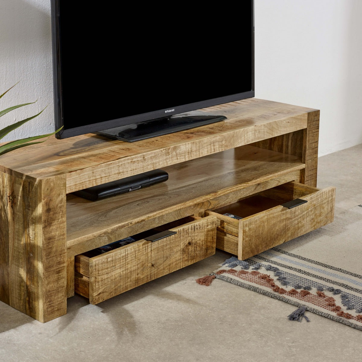 Surrey Solid Wood TV Stand with 2 drawers in rustic finish