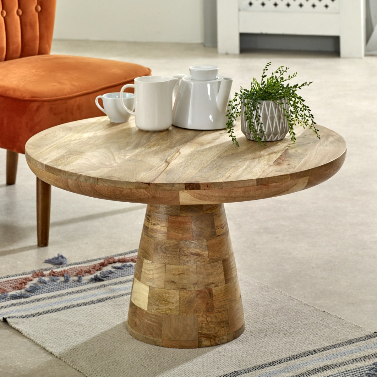 Mushroom style coffee table made from eco-friendly mango wood