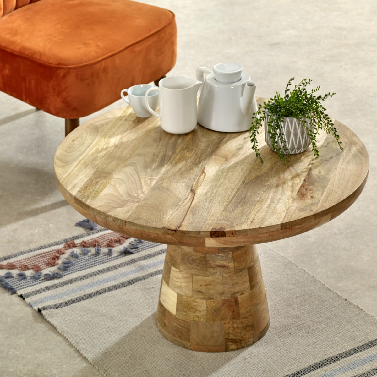 Mushroom style coffee table made from eco-friendly mango wood