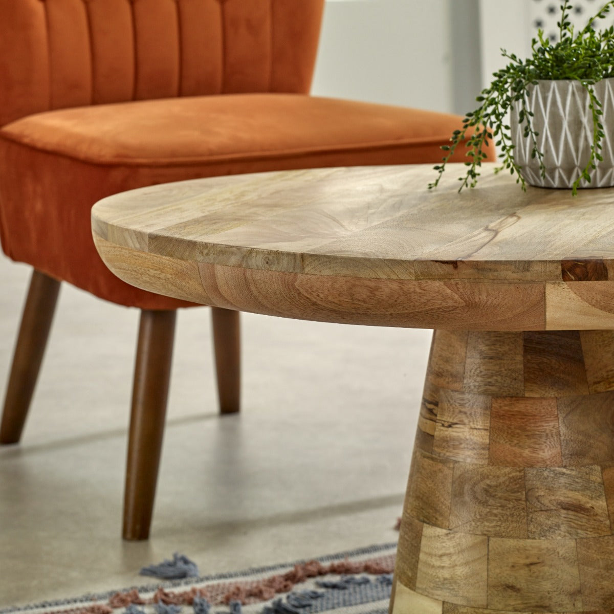 Mushroom style coffee table made from eco-friendly mango wood