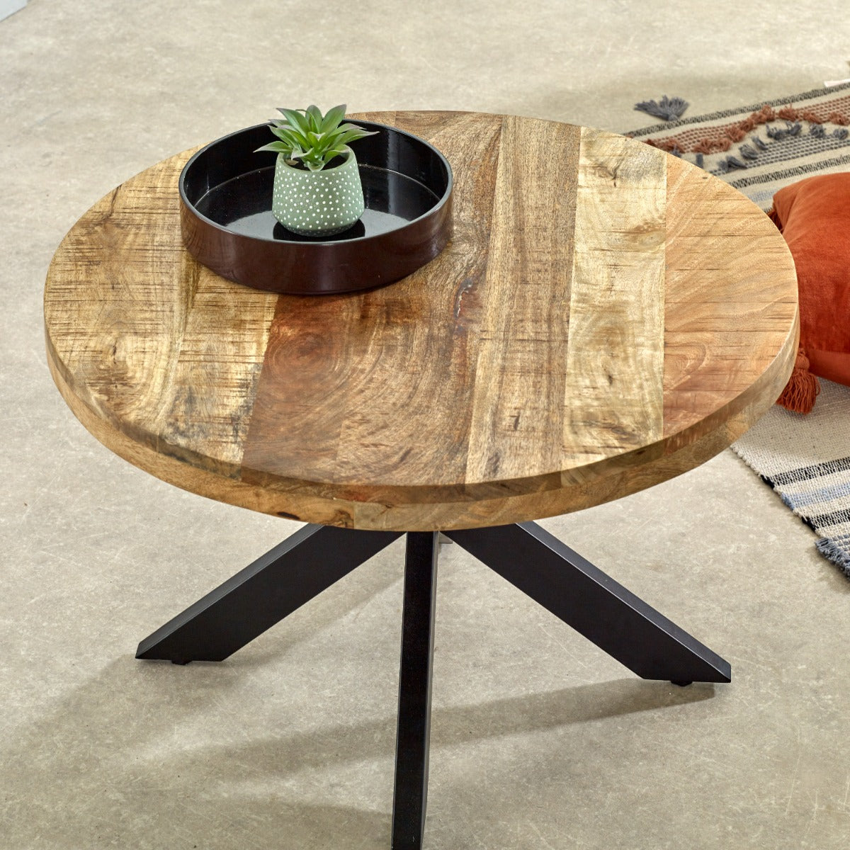 Surrey solid wood coffee table with metal spider legs, rustic design