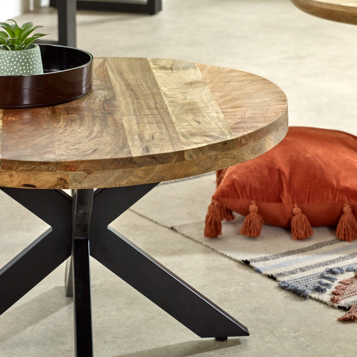 Surrey solid wood coffee table with metal spider legs, rustic design
