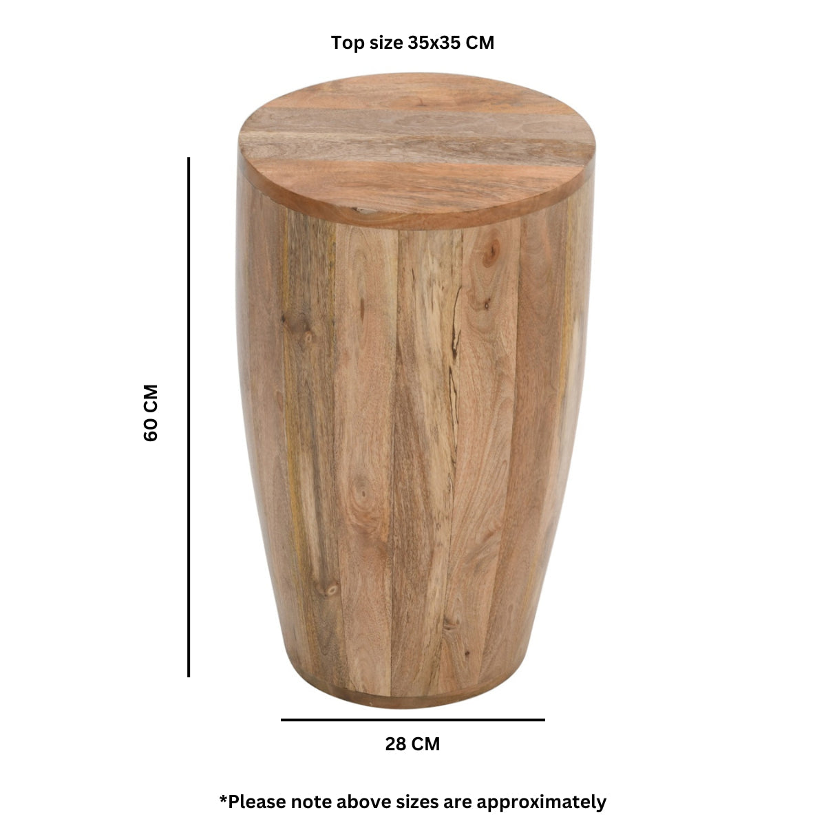 Surrey Solid Wood Drum Side Table made from eco-sourced mango wood